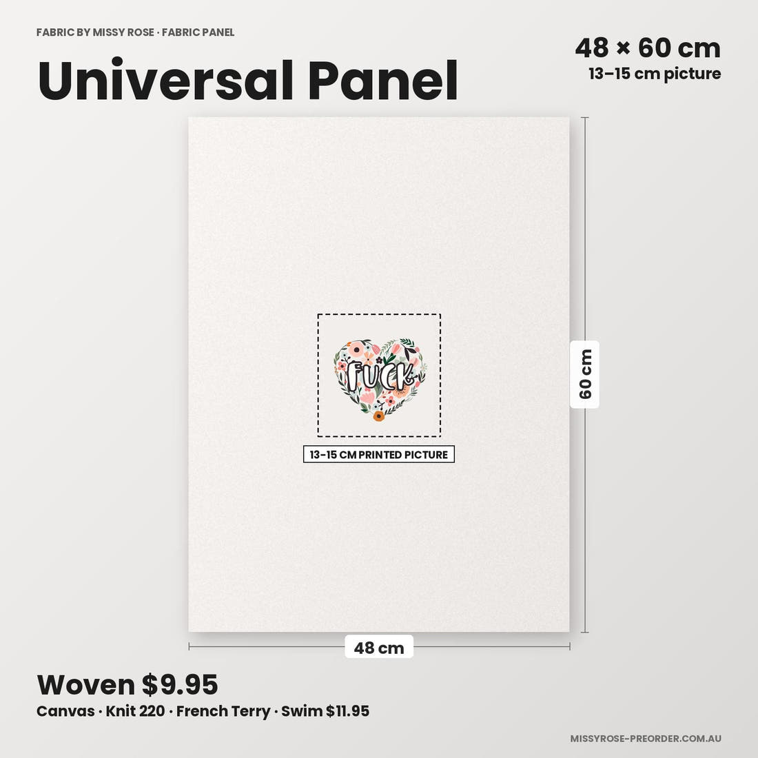 Profanity Fabric Panel 184 universal panel sizing – 13–15 cm printed picture on 48 × 60 cm fabric | Fabric by Missy Rose