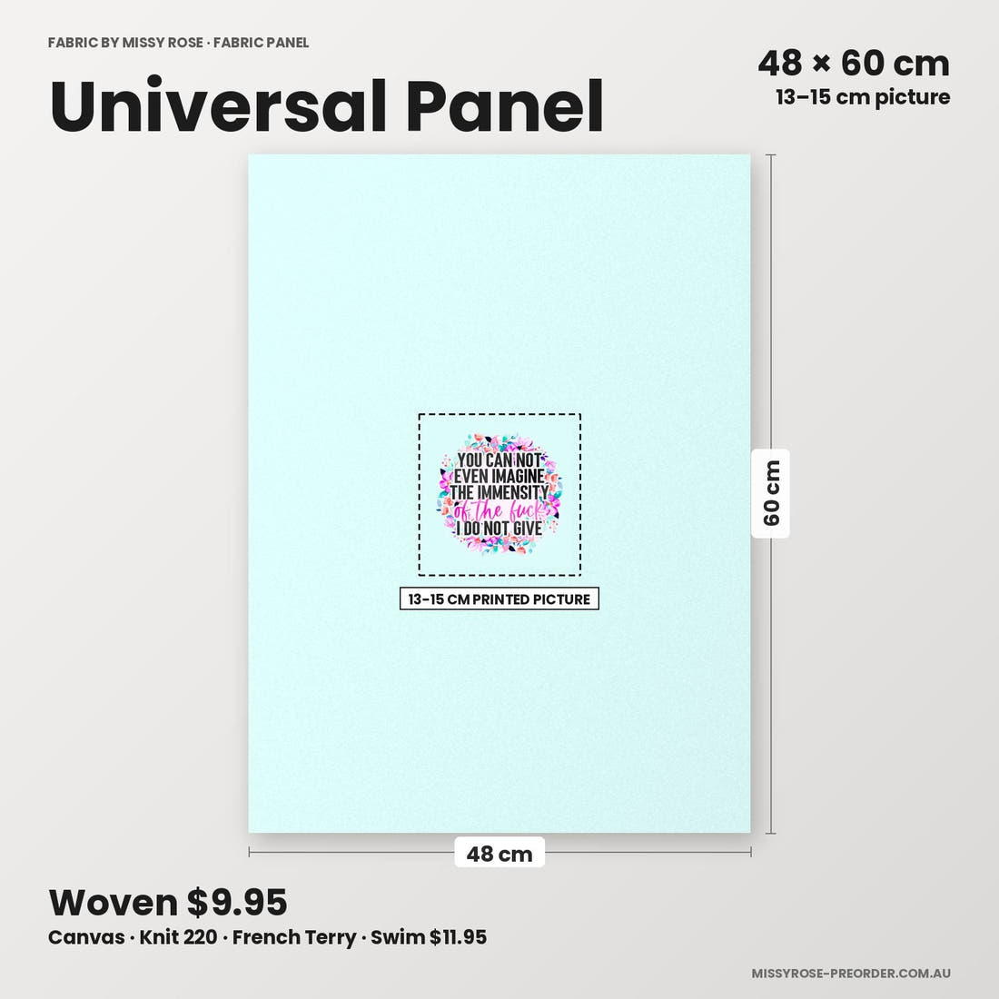 Profanity Fabric Panel 185 universal panel sizing – 13–15 cm printed picture on 48 × 60 cm fabric | Fabric by Missy Rose
