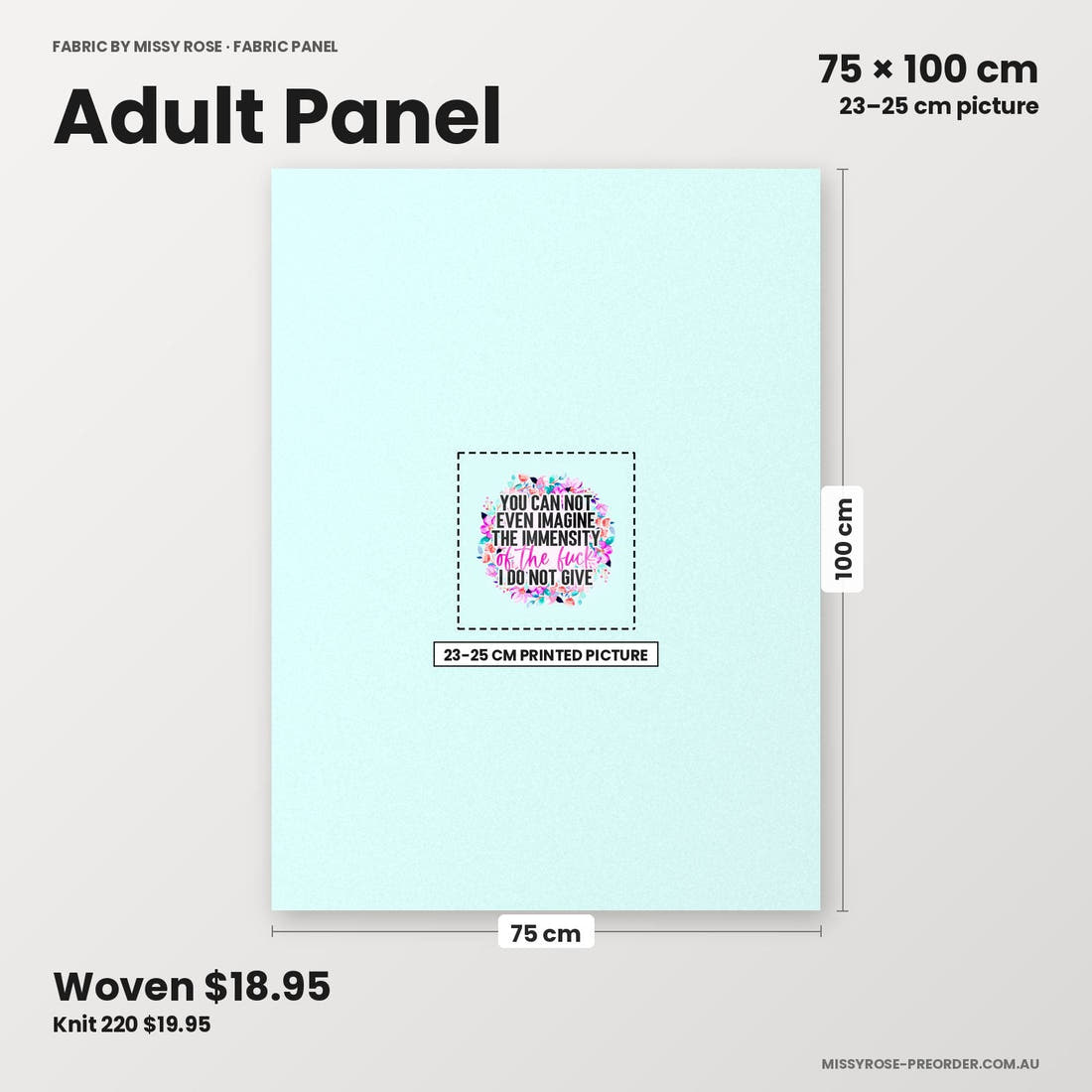 Profanity Fabric Panel 185 adult panel sizing – 23–25 cm printed picture on 75 × 100 cm fabric | Fabric by Missy Rose