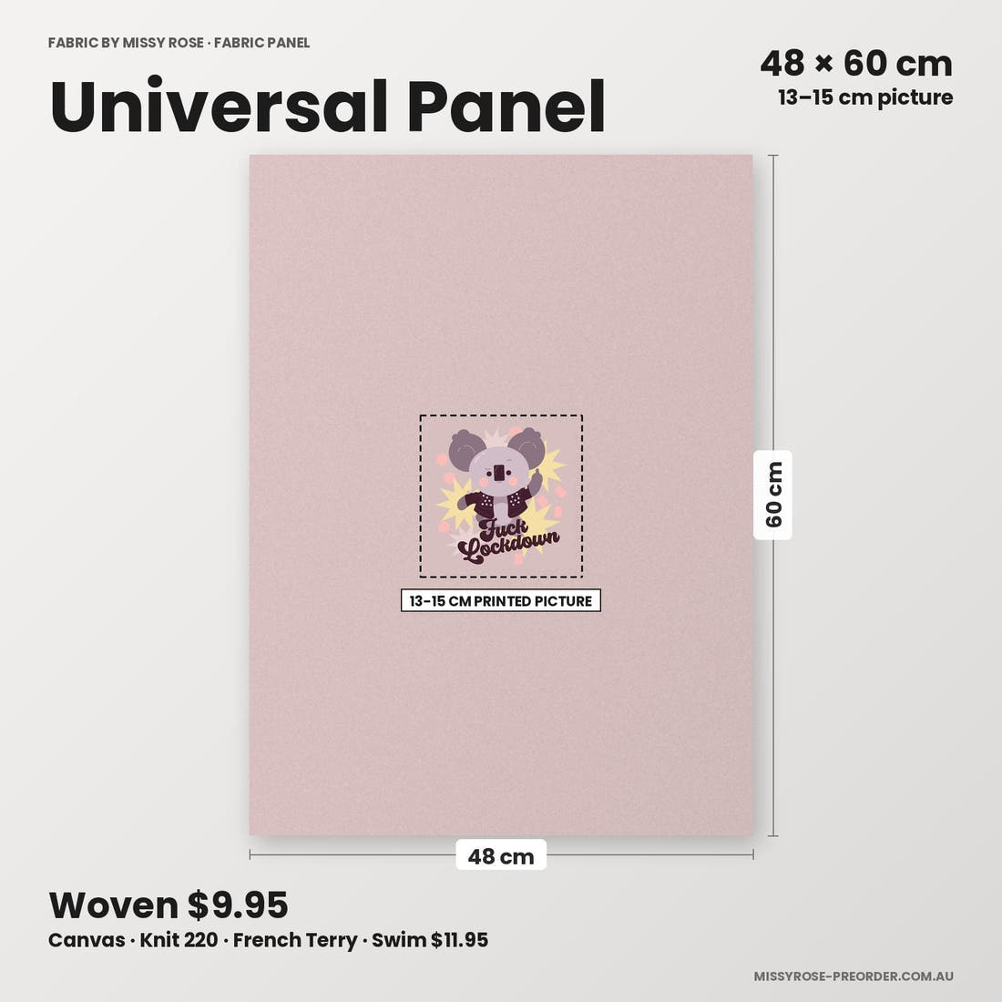 Profanity Fabric Panel 187 universal panel sizing – 13–15 cm printed picture on 48 × 60 cm fabric | Fabric by Missy Rose