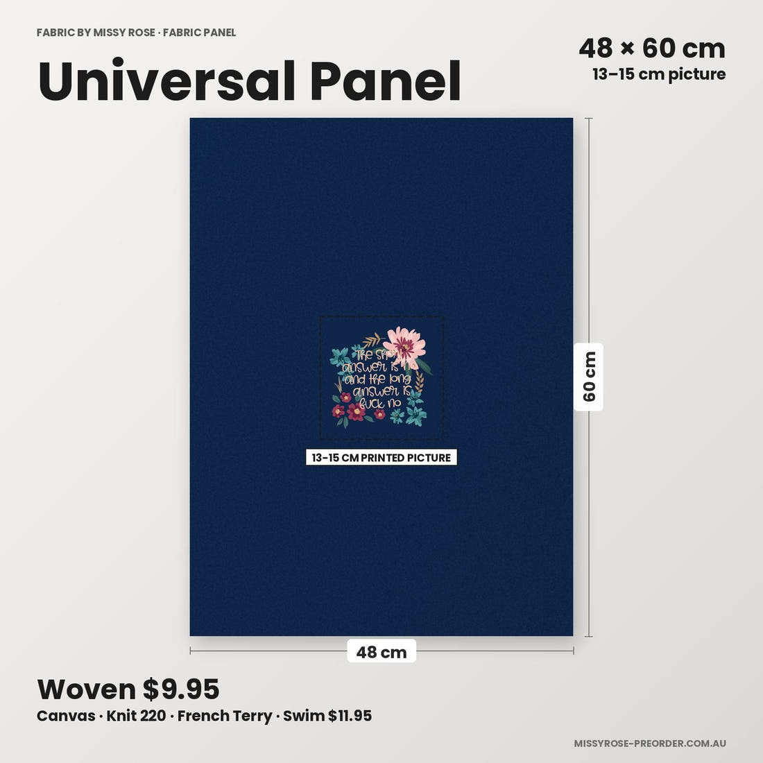 Profanity Fabric Panel 189 universal panel sizing – 13–15 cm printed picture on 48 × 60 cm fabric | Fabric by Missy Rose