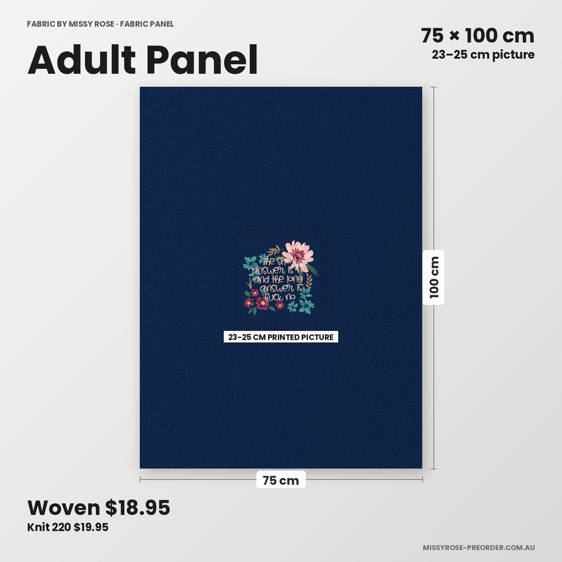 Profanity Fabric Panel 189 adult panel sizing – 23–25 cm printed picture on 75 × 100 cm fabric | Fabric by Missy Rose