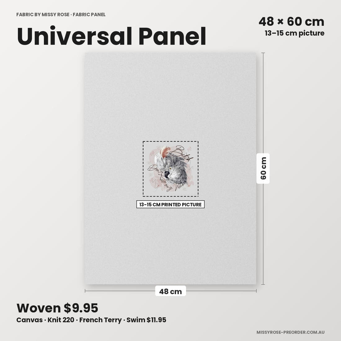 Profanity Fabric Panel 19 universal panel sizing – 13–15 cm printed picture on 48 × 60 cm fabric | Fabric by Missy Rose