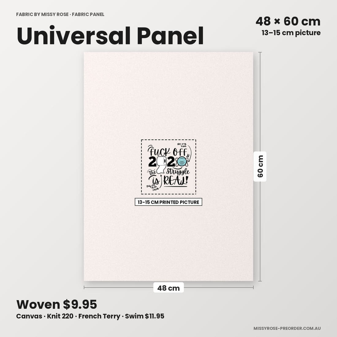 Profanity Fabric Panel 191 universal panel sizing – 13–15 cm printed picture on 48 × 60 cm fabric | Fabric by Missy Rose
