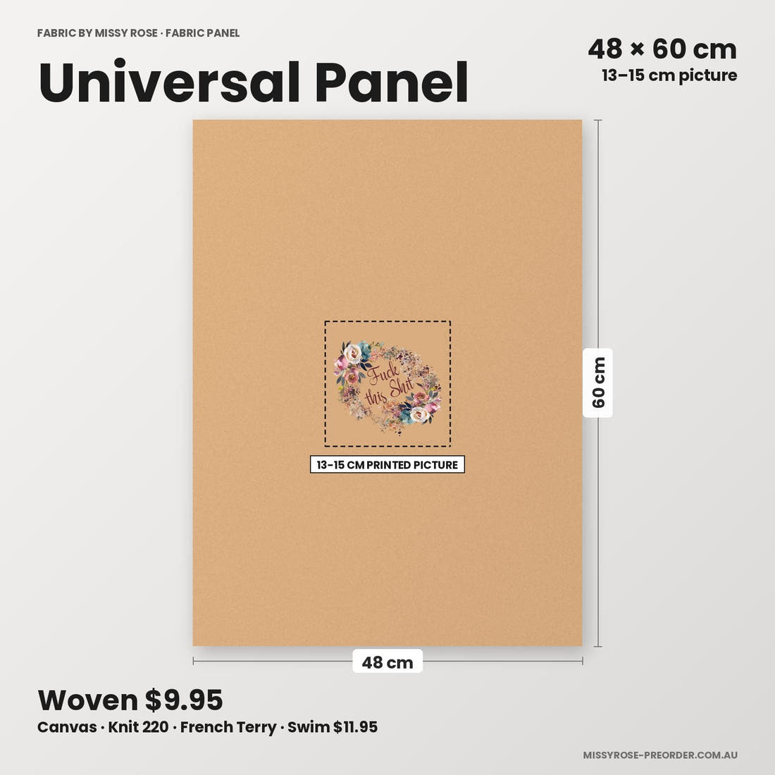 Profanity Fabric Panel 192 universal panel sizing – 13–15 cm printed picture on 48 × 60 cm fabric | Fabric by Missy Rose