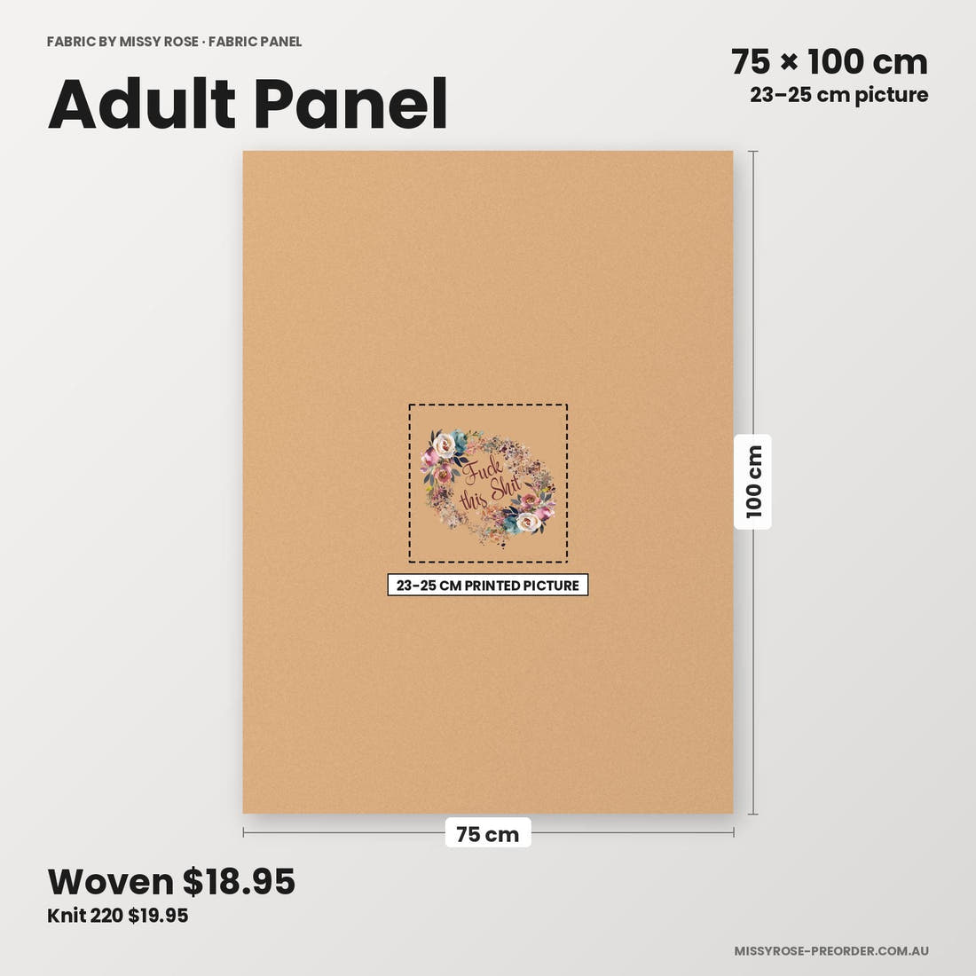 Profanity Fabric Panel 192 adult panel sizing – 23–25 cm printed picture on 75 × 100 cm fabric | Fabric by Missy Rose