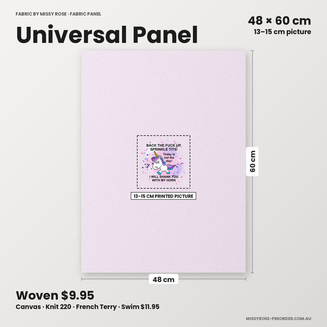 Profanity Fabric Panel 194 universal panel sizing – 13–15 cm printed picture on 48 × 60 cm fabric | Fabric by Missy Rose