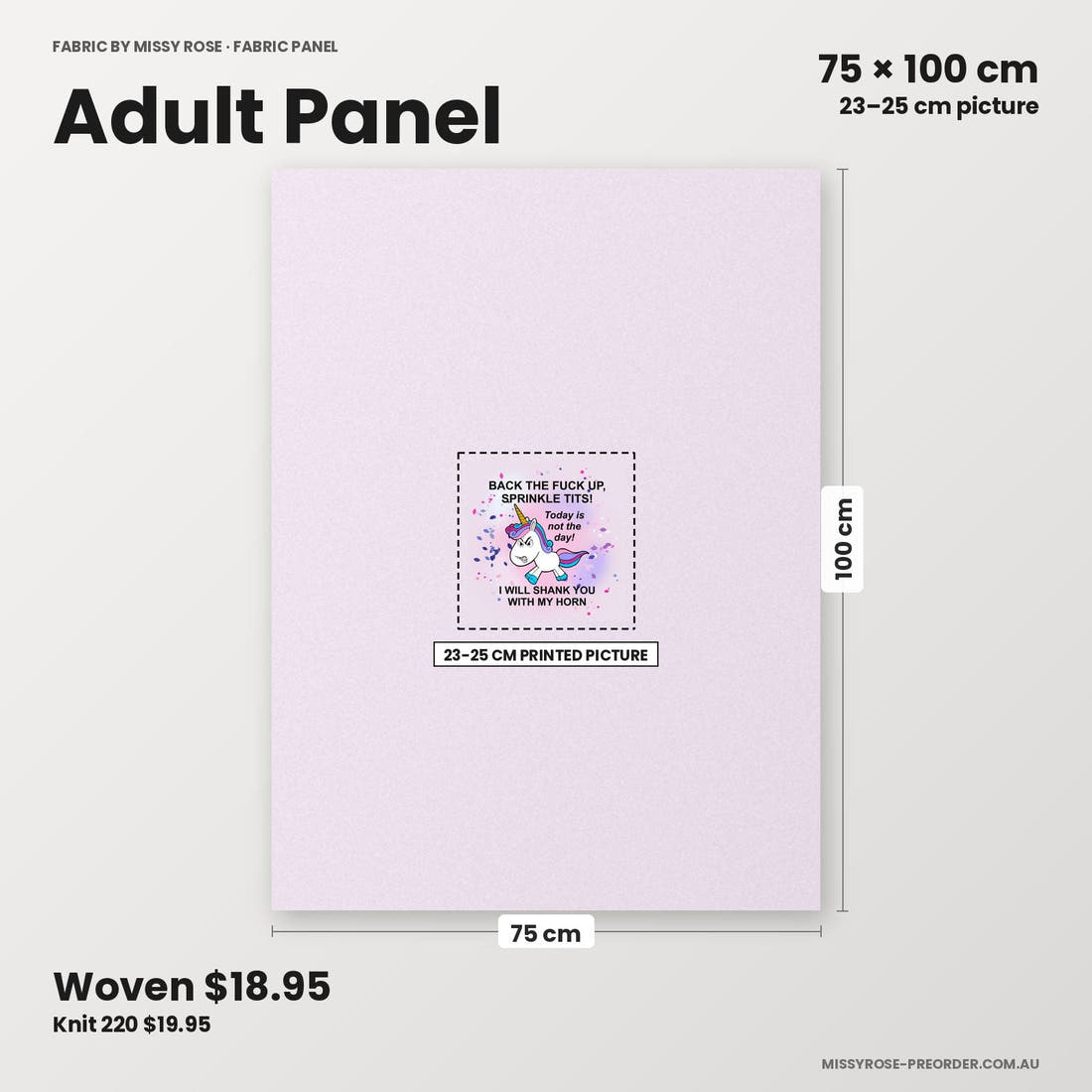Profanity Fabric Panel 194 adult panel sizing – 23–25 cm printed picture on 75 × 100 cm fabric | Fabric by Missy Rose
