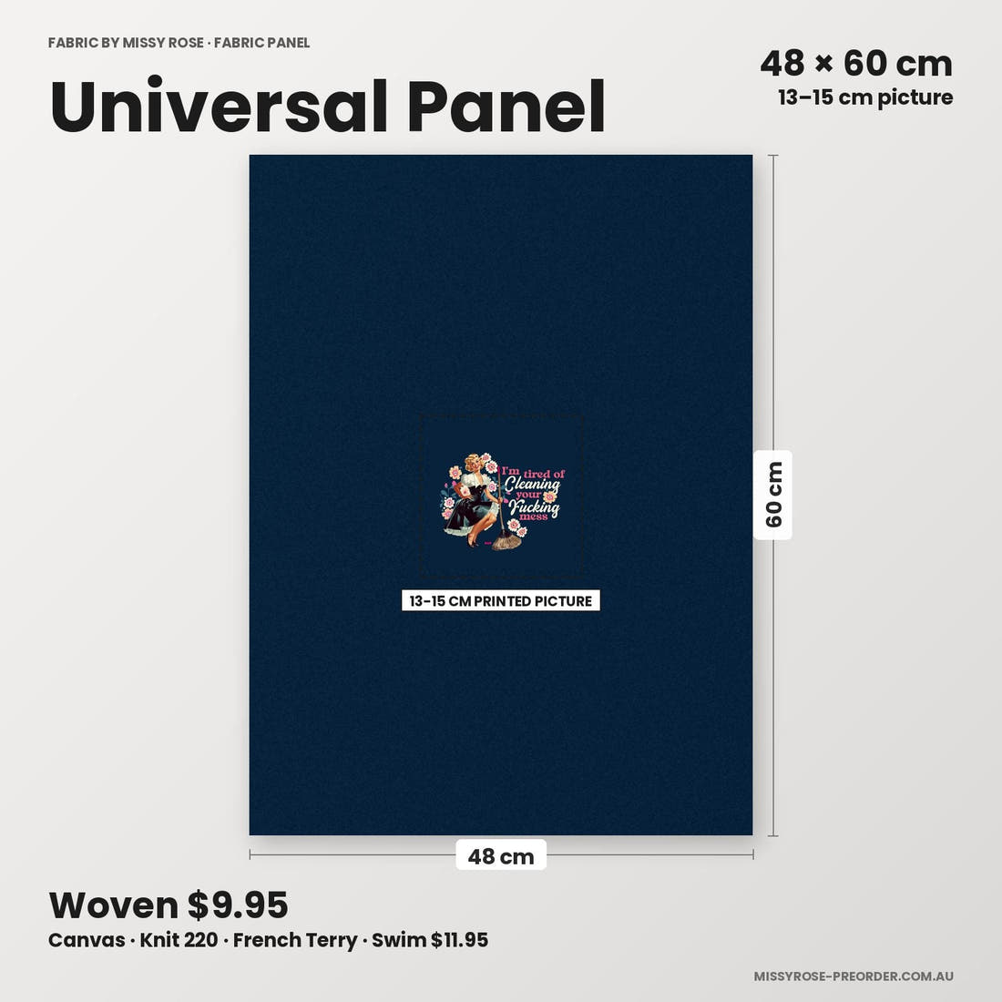 Profanity Fabric Panel 195 universal panel sizing – 13–15 cm printed picture on 48 × 60 cm fabric | Fabric by Missy Rose