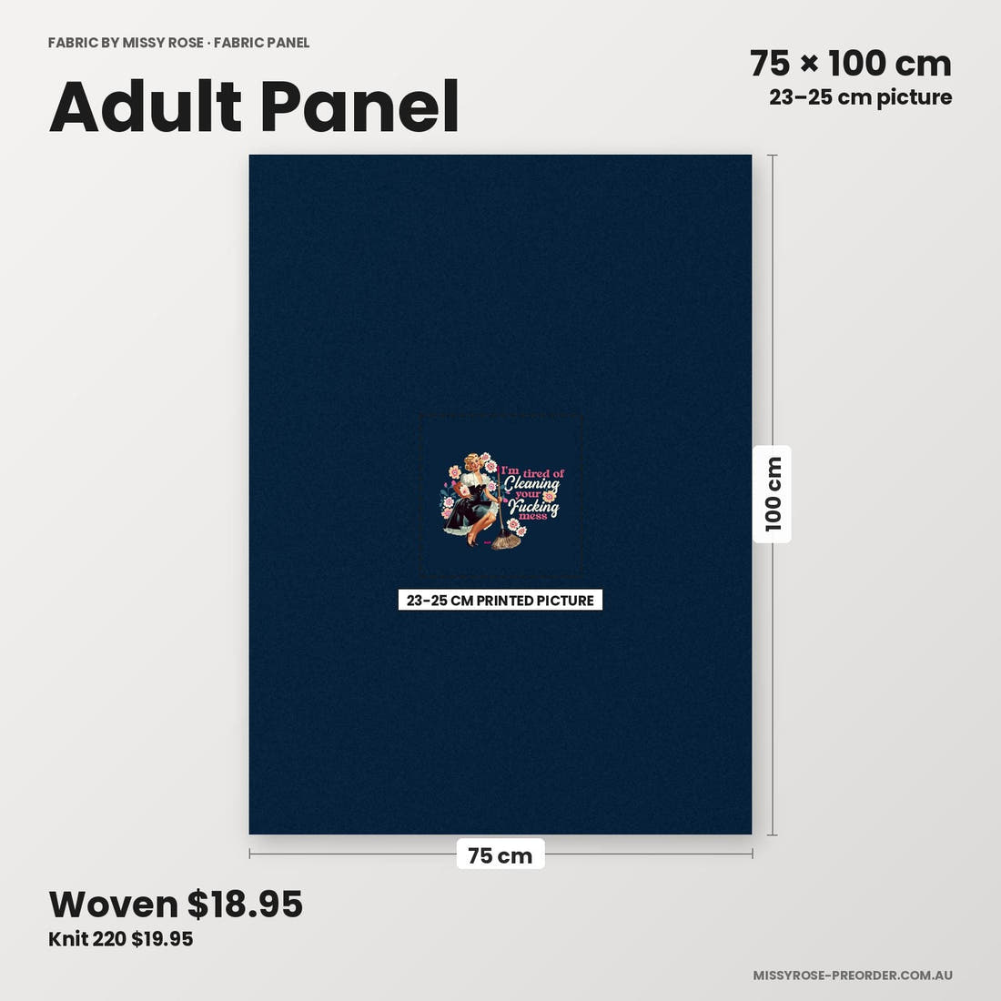 Profanity Fabric Panel 195 adult panel sizing – 23–25 cm printed picture on 75 × 100 cm fabric | Fabric by Missy Rose