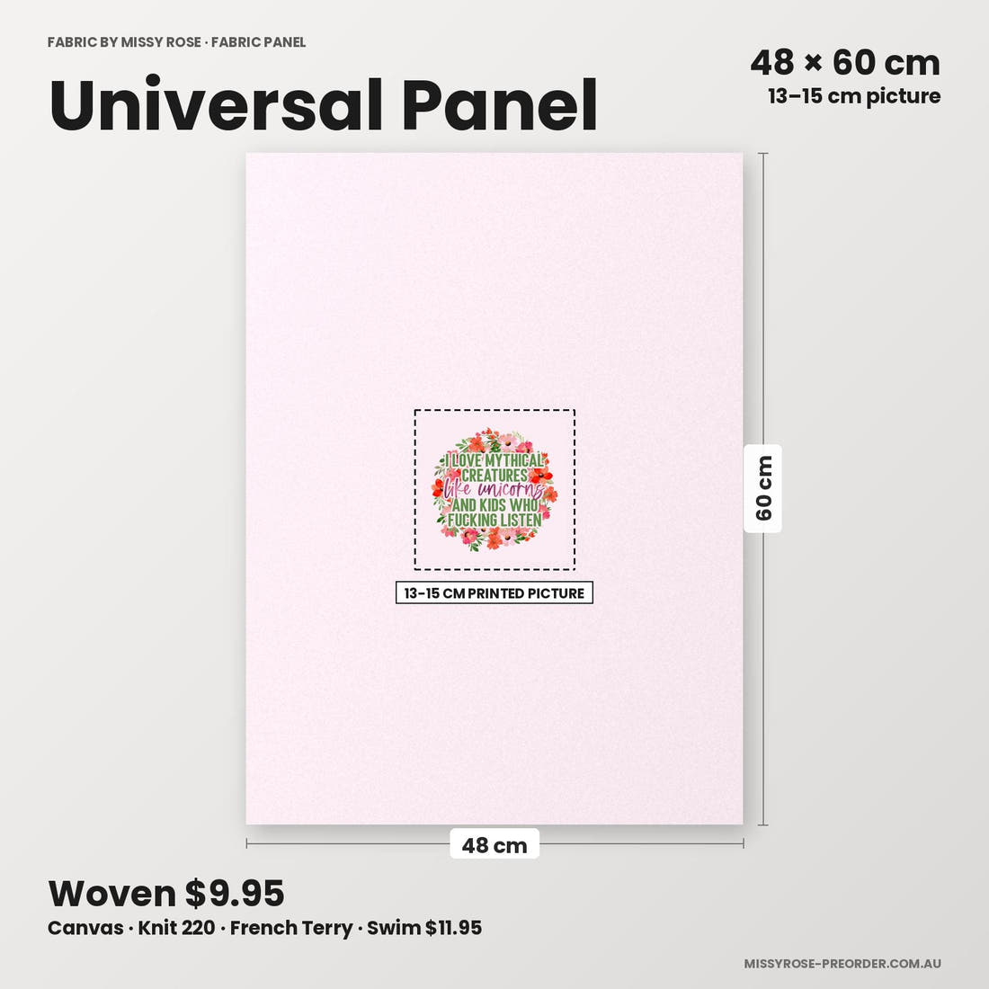 Profanity Fabric Panel 196 universal panel sizing – 13–15 cm printed picture on 48 × 60 cm fabric | Fabric by Missy Rose