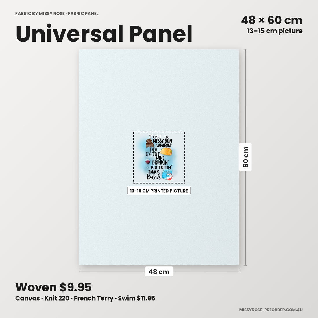 Profanity Fabric Panel 197 universal panel sizing – 13–15 cm printed picture on 48 × 60 cm fabric | Fabric by Missy Rose