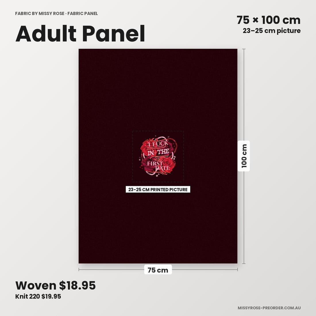 Profanity Fabric Panel 201 adult panel sizing – 23–25 cm printed picture on 75 × 100 cm fabric | Fabric by Missy Rose