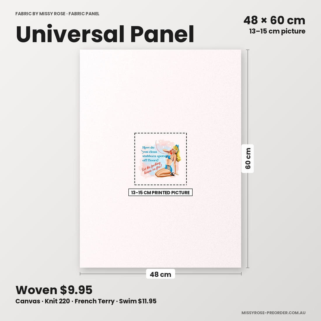 Profanity Fabric Panel 202 universal panel sizing – 13–15 cm printed picture on 48 × 60 cm fabric | Fabric by Missy Rose