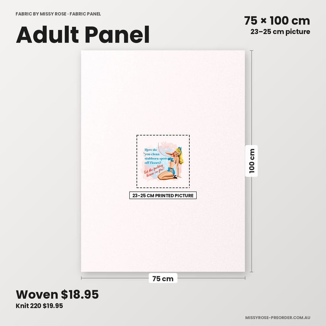 Profanity Fabric Panel 202 adult panel sizing – 23–25 cm printed picture on 75 × 100 cm fabric | Fabric by Missy Rose