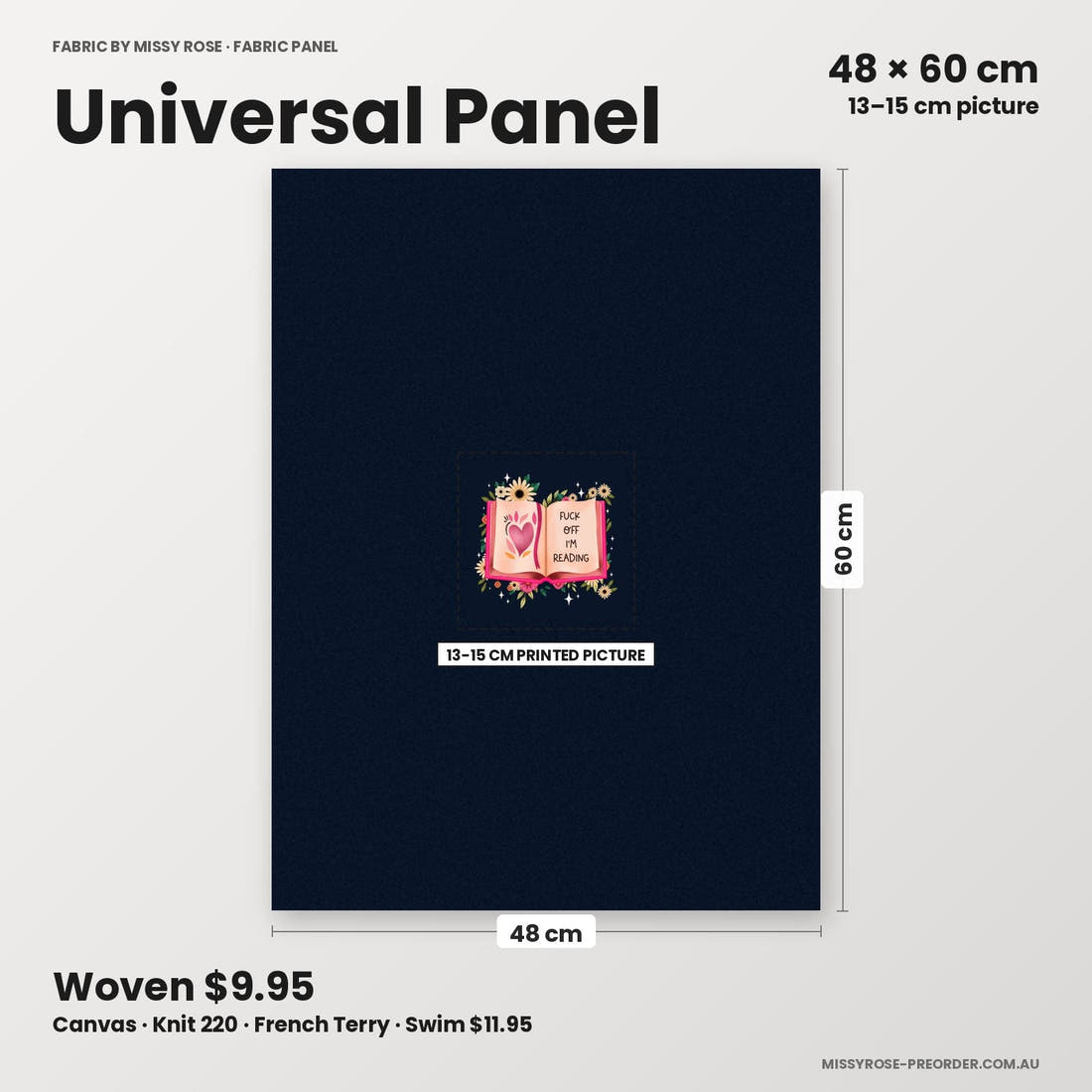 Profanity Fabric Panel 204 universal panel sizing – 13–15 cm printed picture on 48 × 60 cm fabric | Fabric by Missy Rose