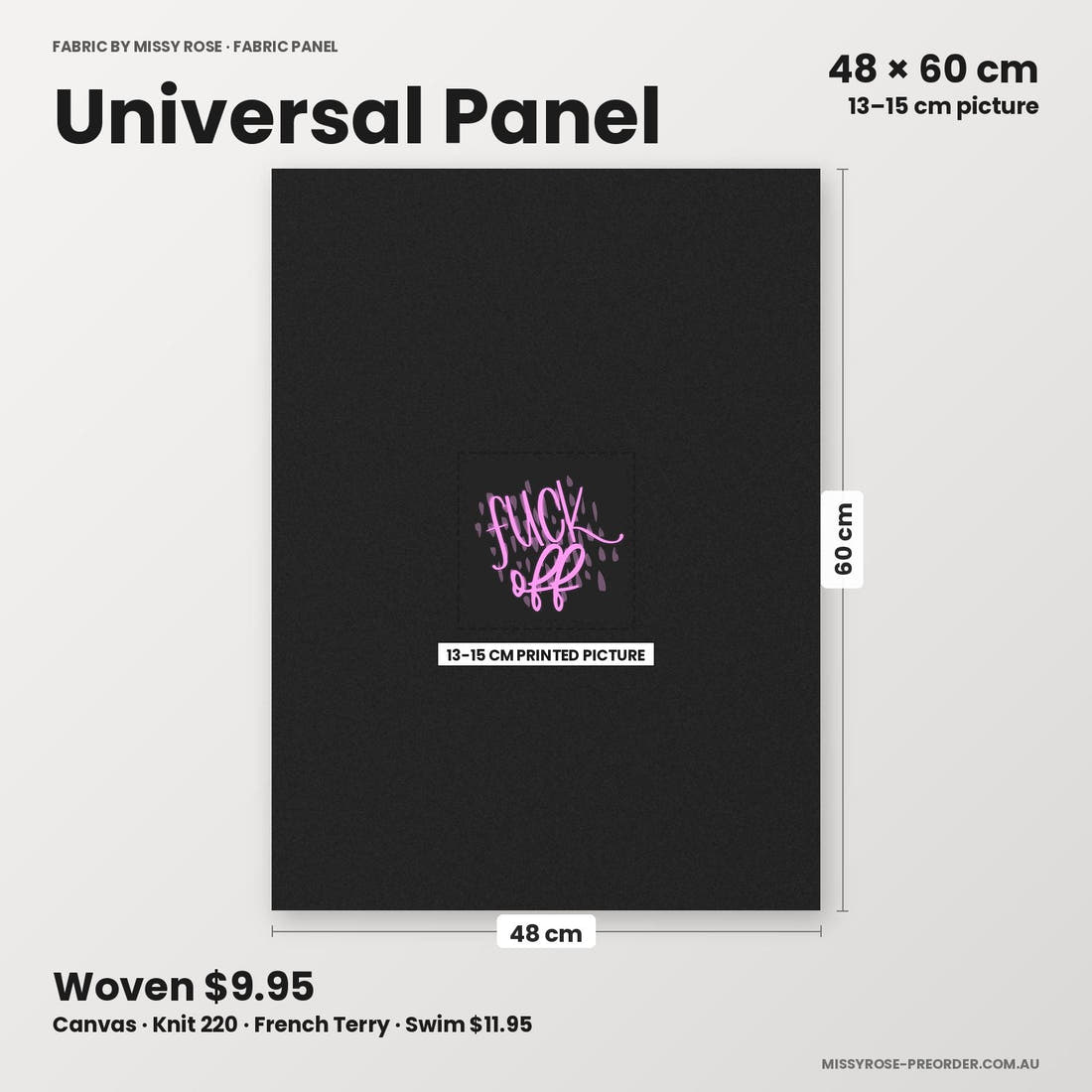 Profanity Fabric Panel 205 universal panel sizing – 13–15 cm printed picture on 48 × 60 cm fabric | Fabric by Missy Rose