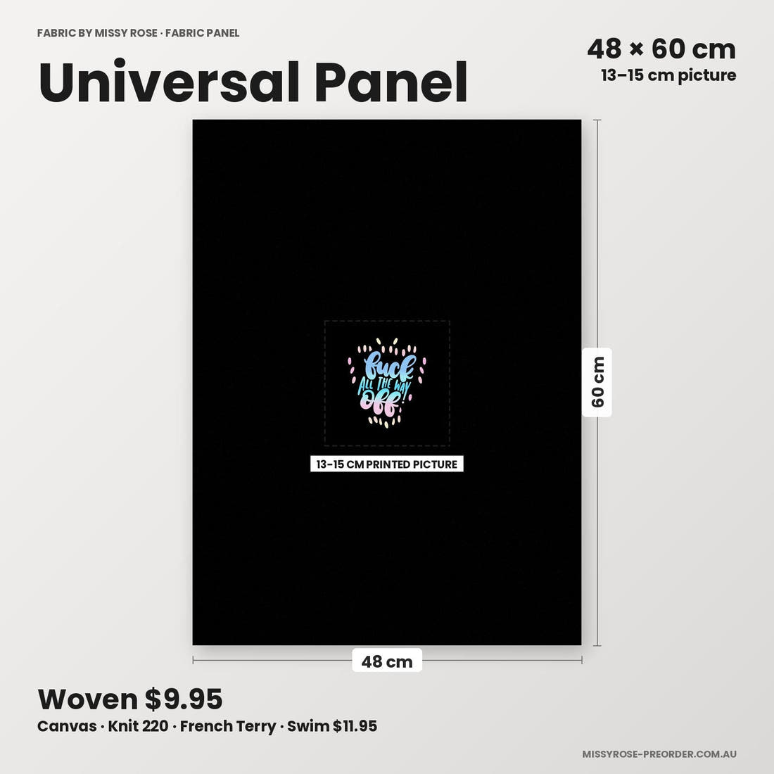 Profanity Fabric Panel 207 universal panel sizing – 13–15 cm printed picture on 48 × 60 cm fabric | Fabric by Missy Rose