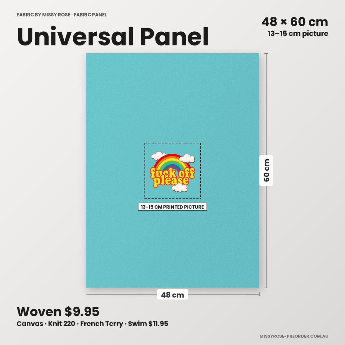 Profanity Fabric Panel 208 universal panel sizing – 13–15 cm printed picture on 48 × 60 cm fabric | Fabric by Missy Rose