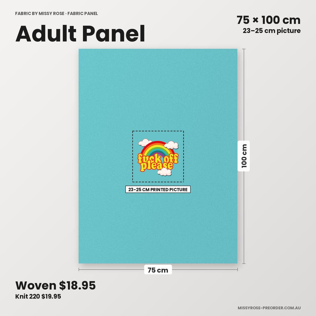 Profanity Fabric Panel 208 adult panel sizing – 23–25 cm printed picture on 75 × 100 cm fabric | Fabric by Missy Rose