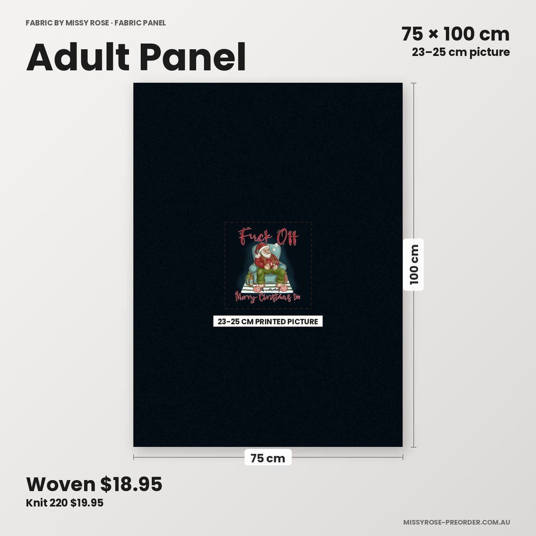 Profanity Fabric Panel 209 adult panel sizing – 23–25 cm printed picture on 75 × 100 cm fabric | Fabric by Missy Rose