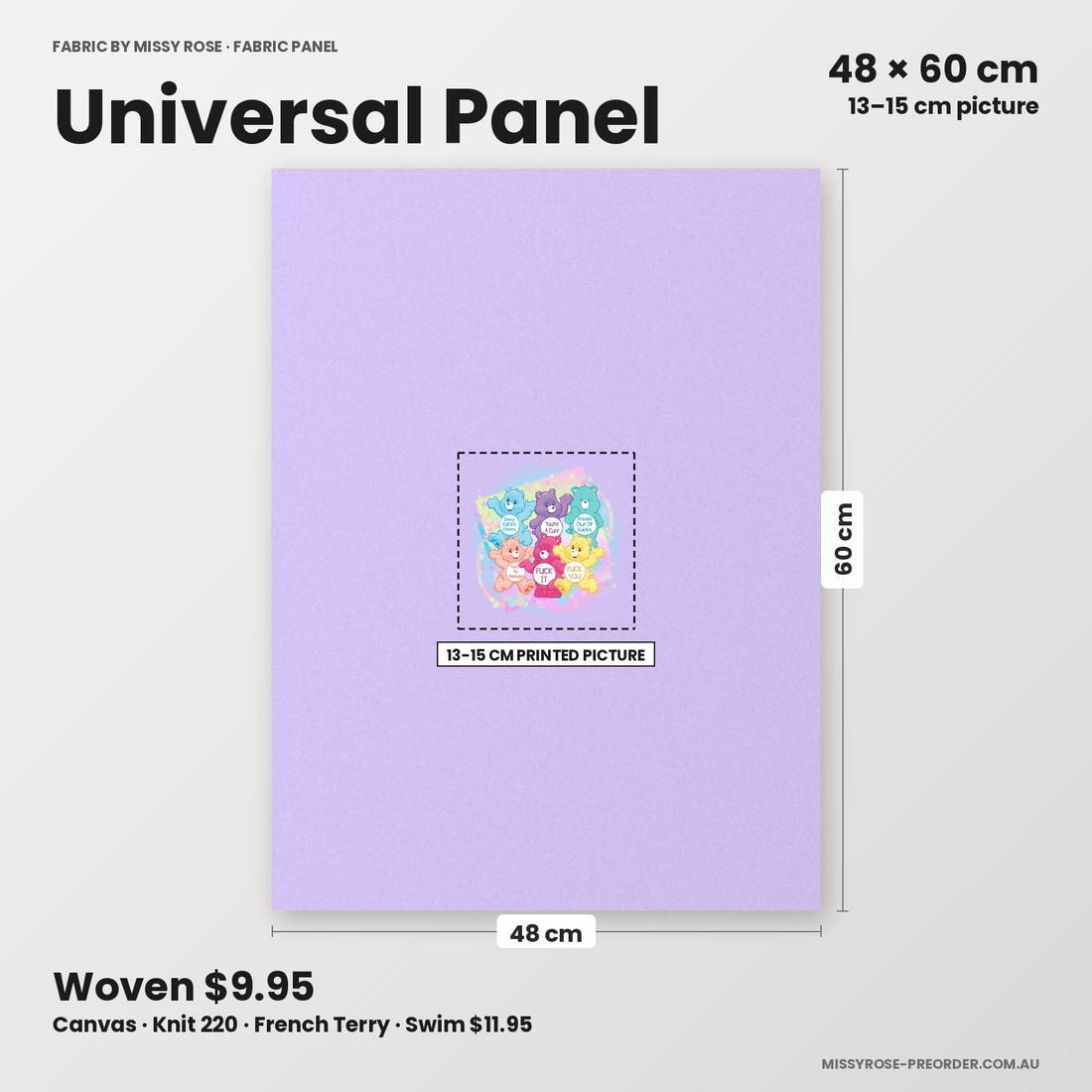 Profanity Fabric Panel 21 universal panel sizing – 13–15 cm printed picture on 48 × 60 cm fabric | Fabric by Missy Rose