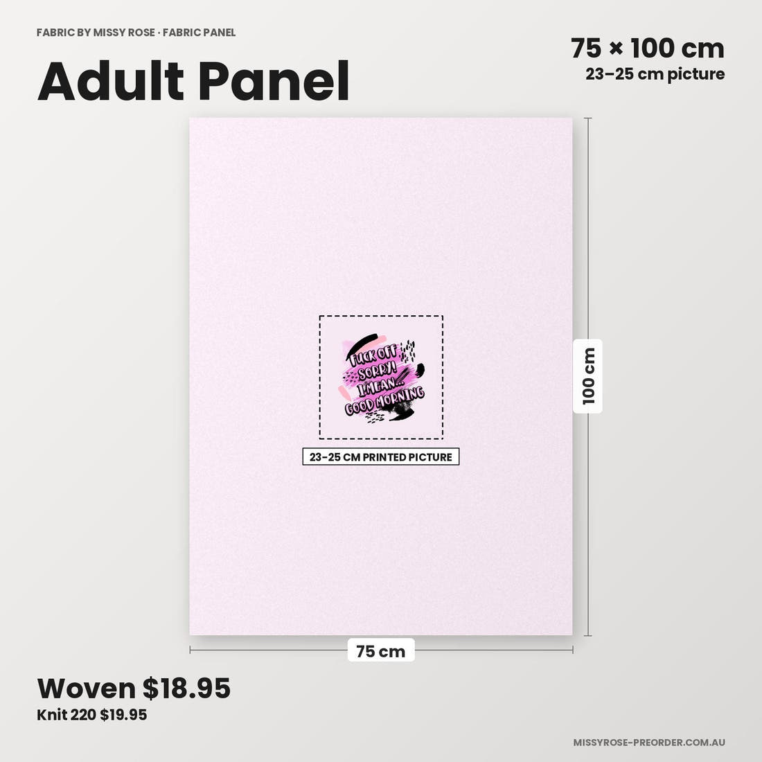 Profanity Fabric Panel 210 adult panel sizing – 23–25 cm printed picture on 75 × 100 cm fabric | Fabric by Missy Rose
