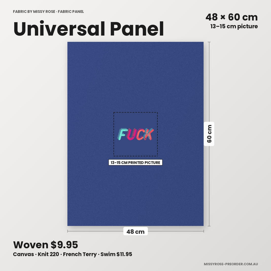 Profanity Fabric Panel 214 universal panel sizing – 13–15 cm printed picture on 48 × 60 cm fabric | Fabric by Missy Rose