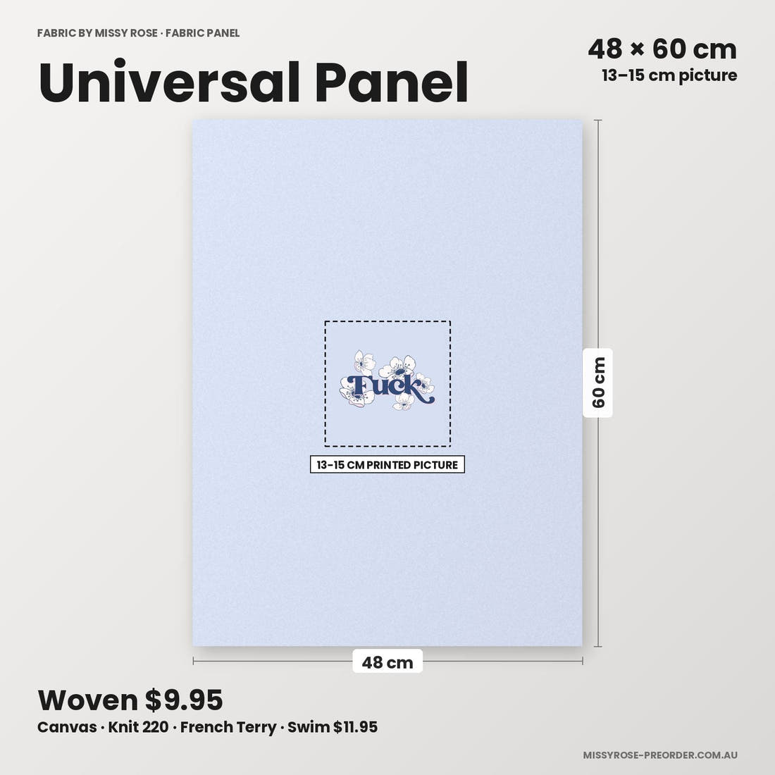 Profanity Fabric Panel 215 universal panel sizing – 13–15 cm printed picture on 48 × 60 cm fabric | Fabric by Missy Rose