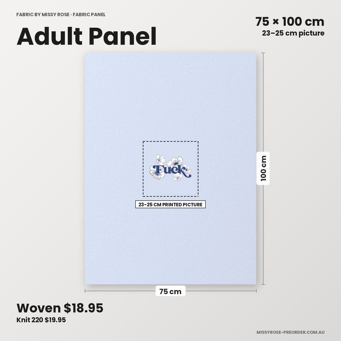 Profanity Fabric Panel 215 adult panel sizing – 23–25 cm printed picture on 75 × 100 cm fabric | Fabric by Missy Rose