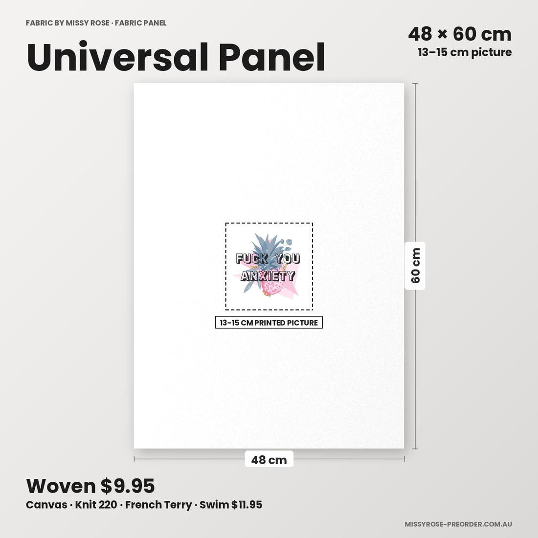 Profanity Fabric Panel 220 universal panel sizing – 13–15 cm printed picture on 48 × 60 cm fabric | Fabric by Missy Rose