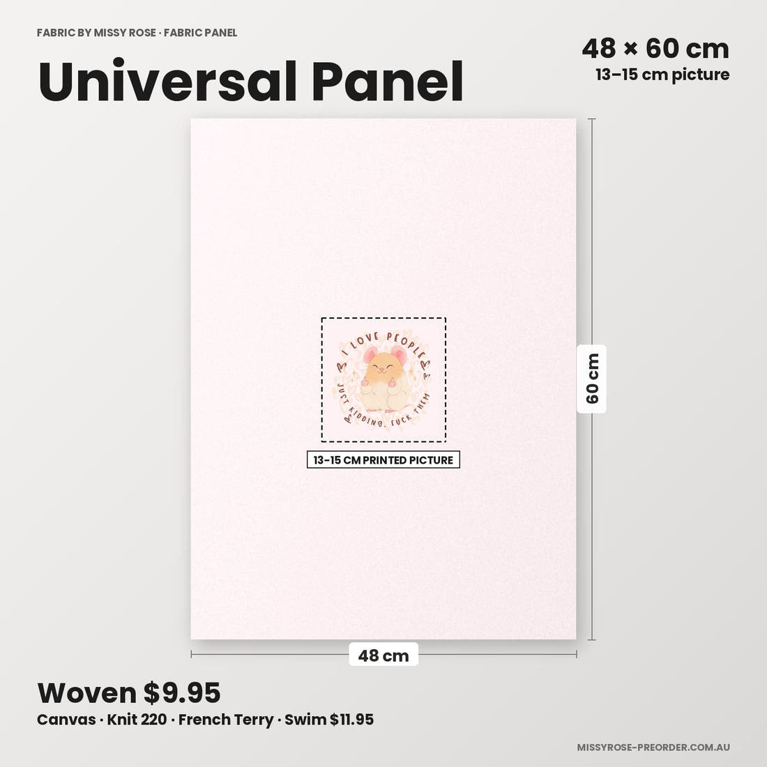 Profanity Fabric Panel 221 universal panel sizing – 13–15 cm printed picture on 48 × 60 cm fabric | Fabric by Missy Rose