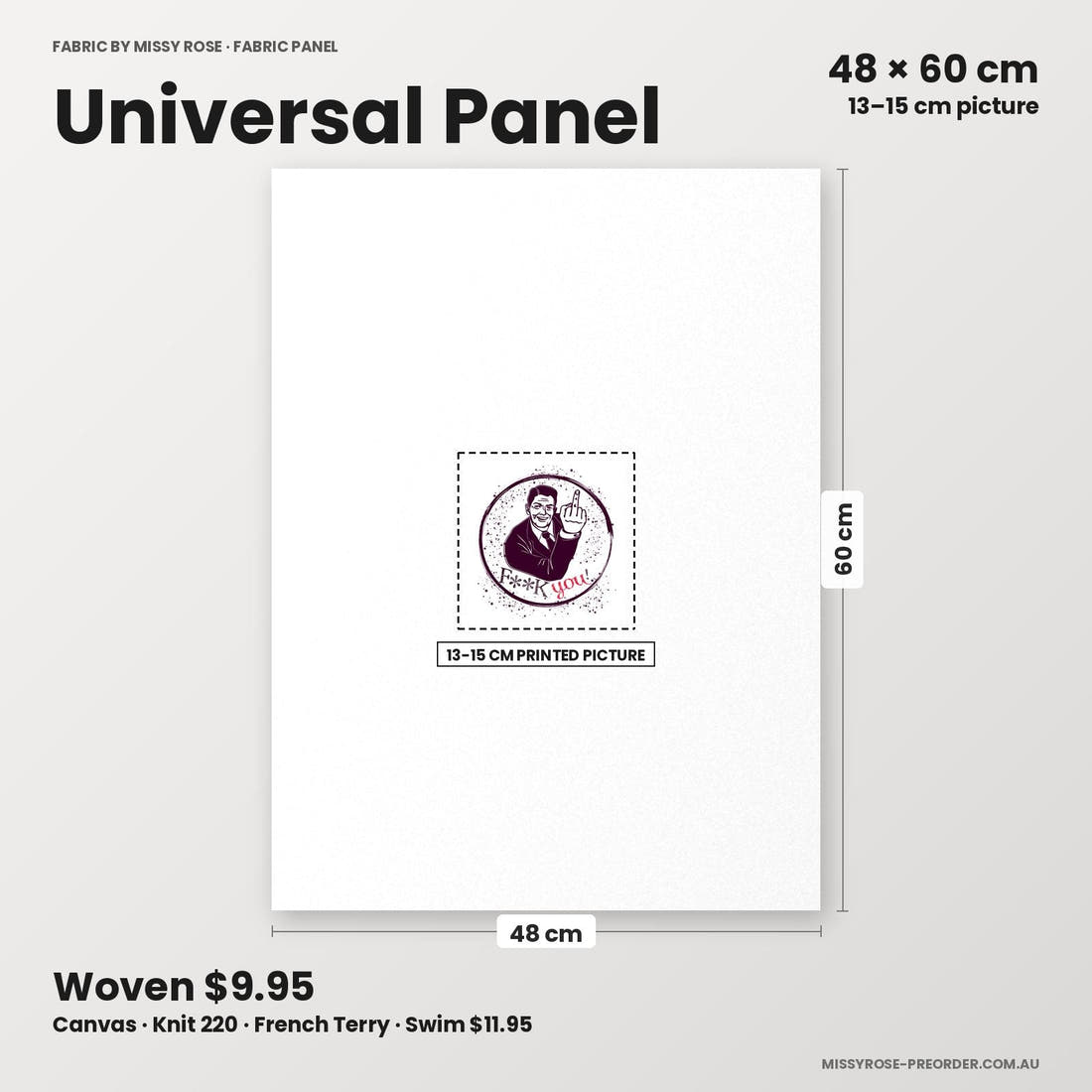 Profanity Fabric Panel 222 universal panel sizing – 13–15 cm printed picture on 48 × 60 cm fabric | Fabric by Missy Rose