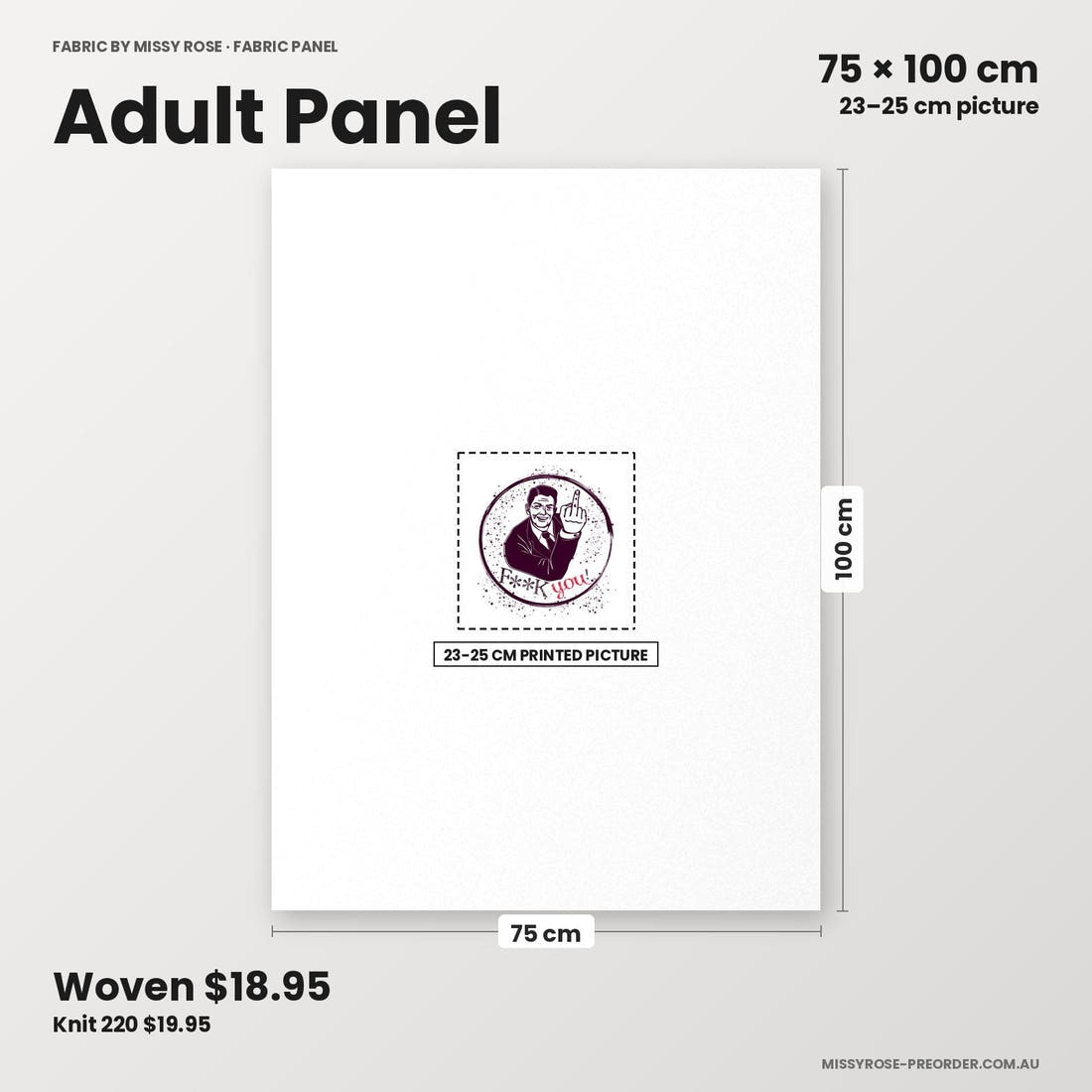 Profanity Fabric Panel 222 adult panel sizing – 23–25 cm printed picture on 75 × 100 cm fabric | Fabric by Missy Rose