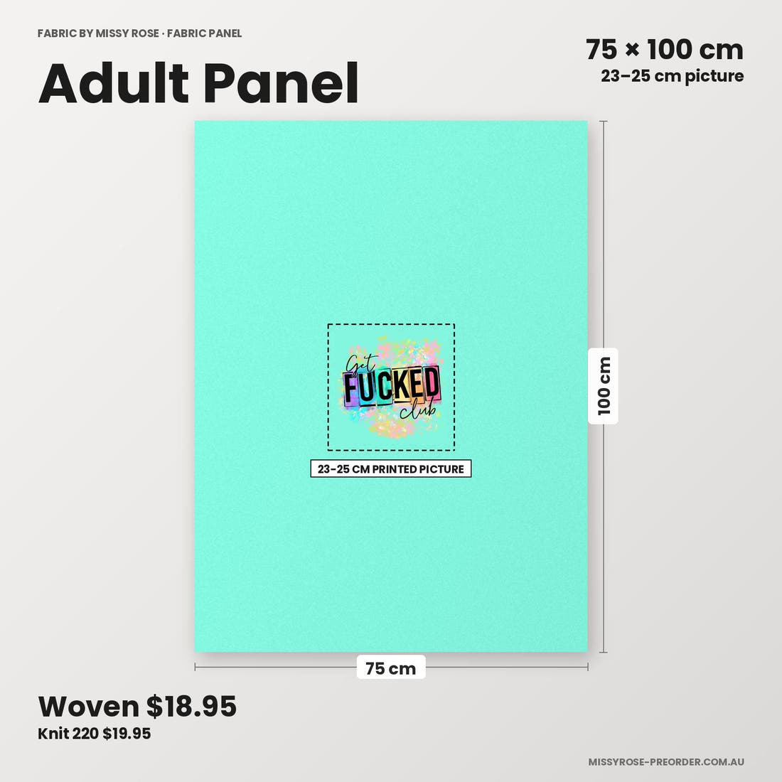 Profanity Fabric Panel 223 adult panel sizing – 23–25 cm printed picture on 75 × 100 cm fabric | Fabric by Missy Rose