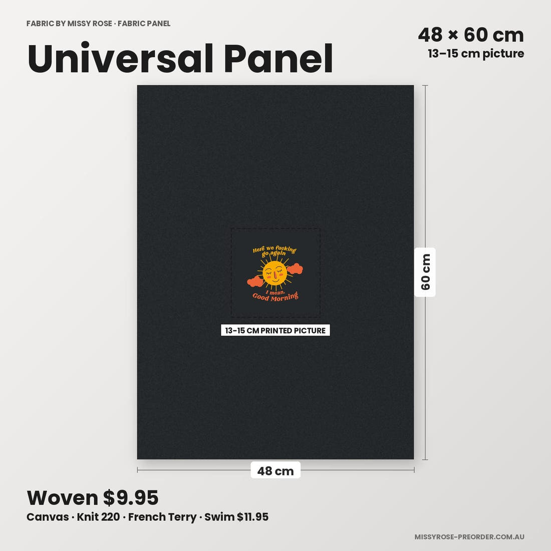 Profanity Fabric Panel 225 universal panel sizing – 13–15 cm printed picture on 48 × 60 cm fabric | Fabric by Missy Rose