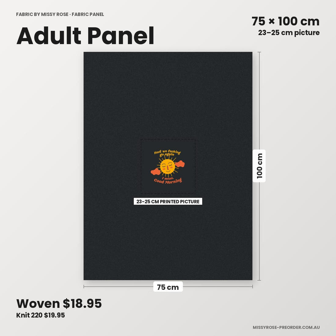 Profanity Fabric Panel 225 adult panel sizing – 23–25 cm printed picture on 75 × 100 cm fabric | Fabric by Missy Rose