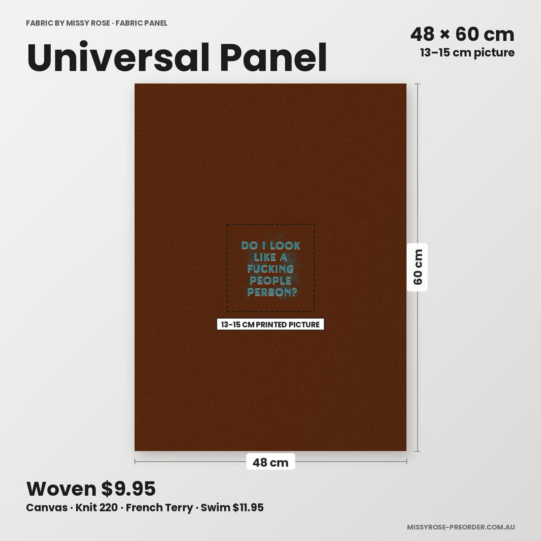 Profanity Fabric Panel 228 universal panel sizing – 13–15 cm printed picture on 48 × 60 cm fabric | Fabric by Missy Rose