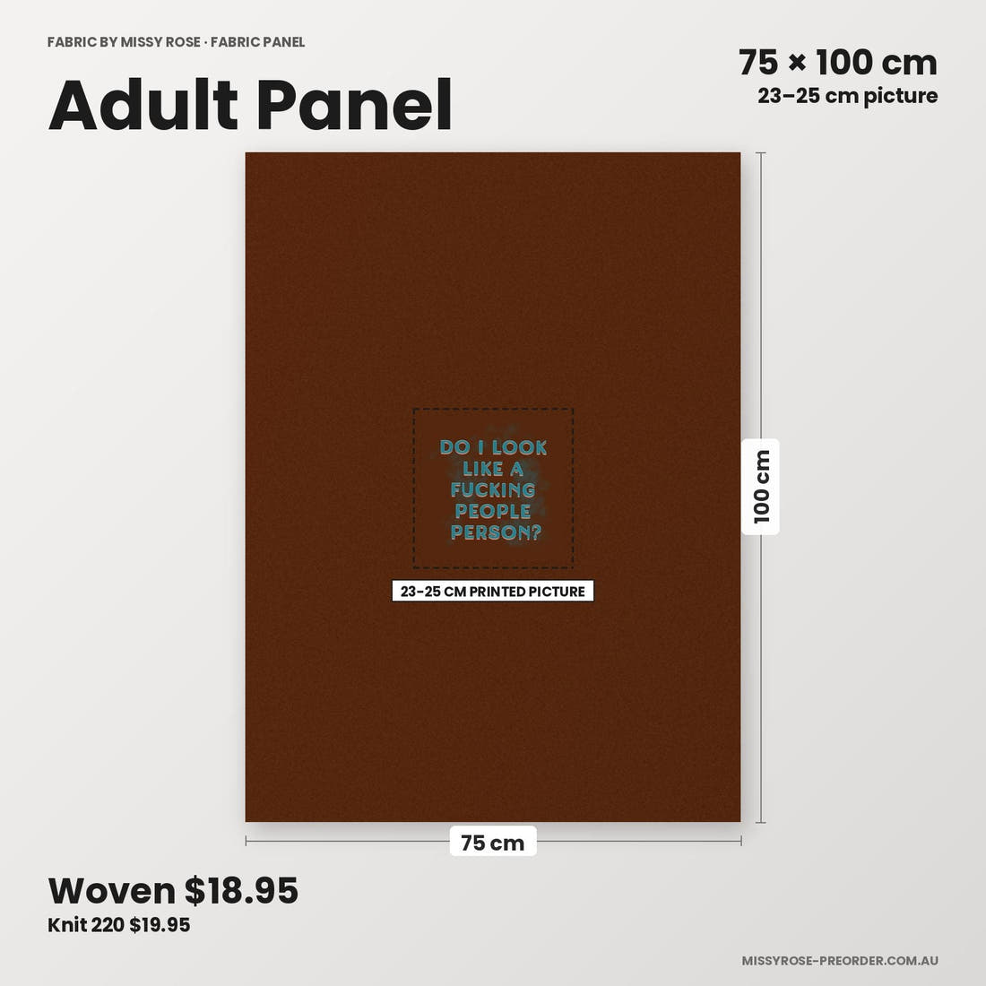 Profanity Fabric Panel 228 adult panel sizing – 23–25 cm printed picture on 75 × 100 cm fabric | Fabric by Missy Rose
