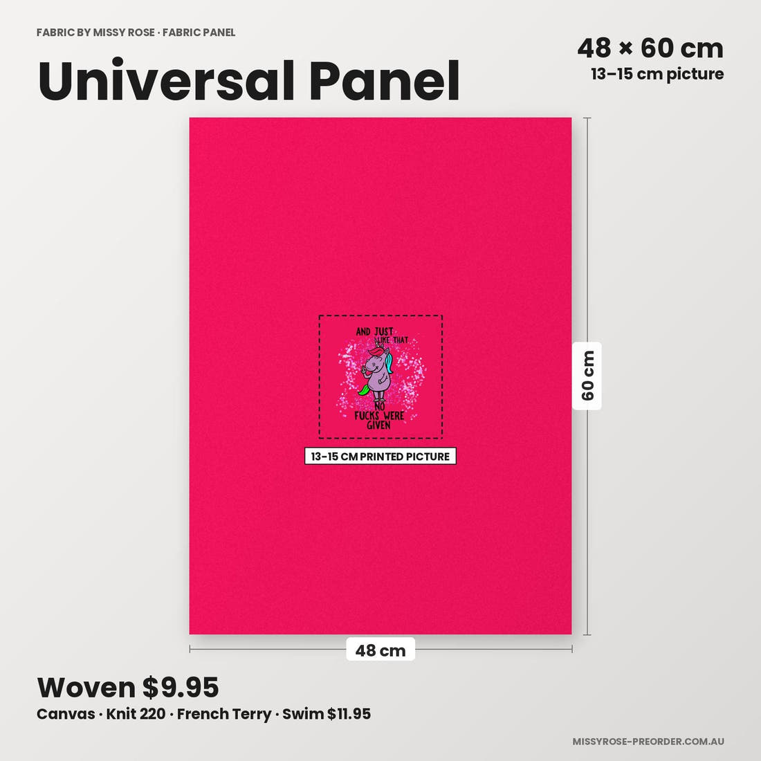 Profanity Fabric Panel 230 universal panel sizing – 13–15 cm printed picture on 48 × 60 cm fabric | Fabric by Missy Rose