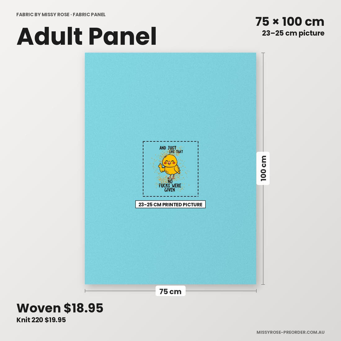 Profanity Fabric Panel 231 adult panel sizing – 23–25 cm printed picture on 75 × 100 cm fabric | Fabric by Missy Rose