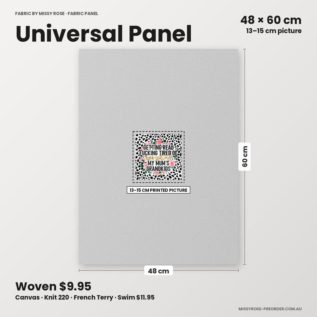 Profanity Fabric Panel 244 universal panel sizing – 13–15 cm printed picture on 48 × 60 cm fabric | Fabric by Missy Rose