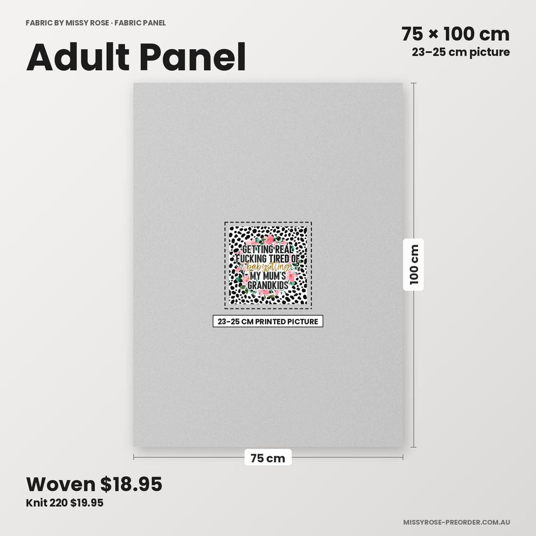 Profanity Fabric Panel 244 adult panel sizing – 23–25 cm printed picture on 75 × 100 cm fabric | Fabric by Missy Rose