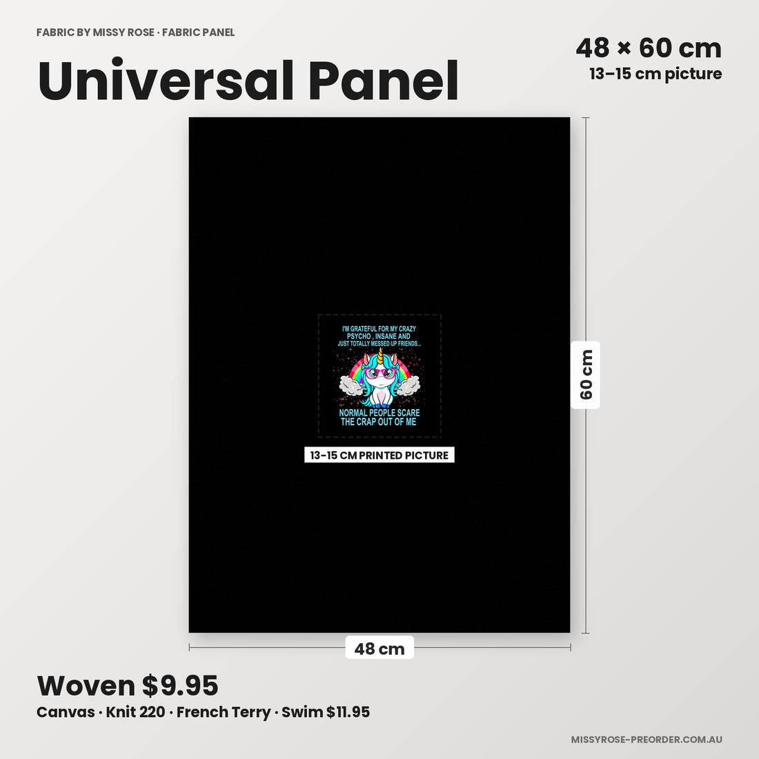 Profanity Fabric Panel 245 universal panel sizing – 13–15 cm printed picture on 48 × 60 cm fabric | Fabric by Missy Rose