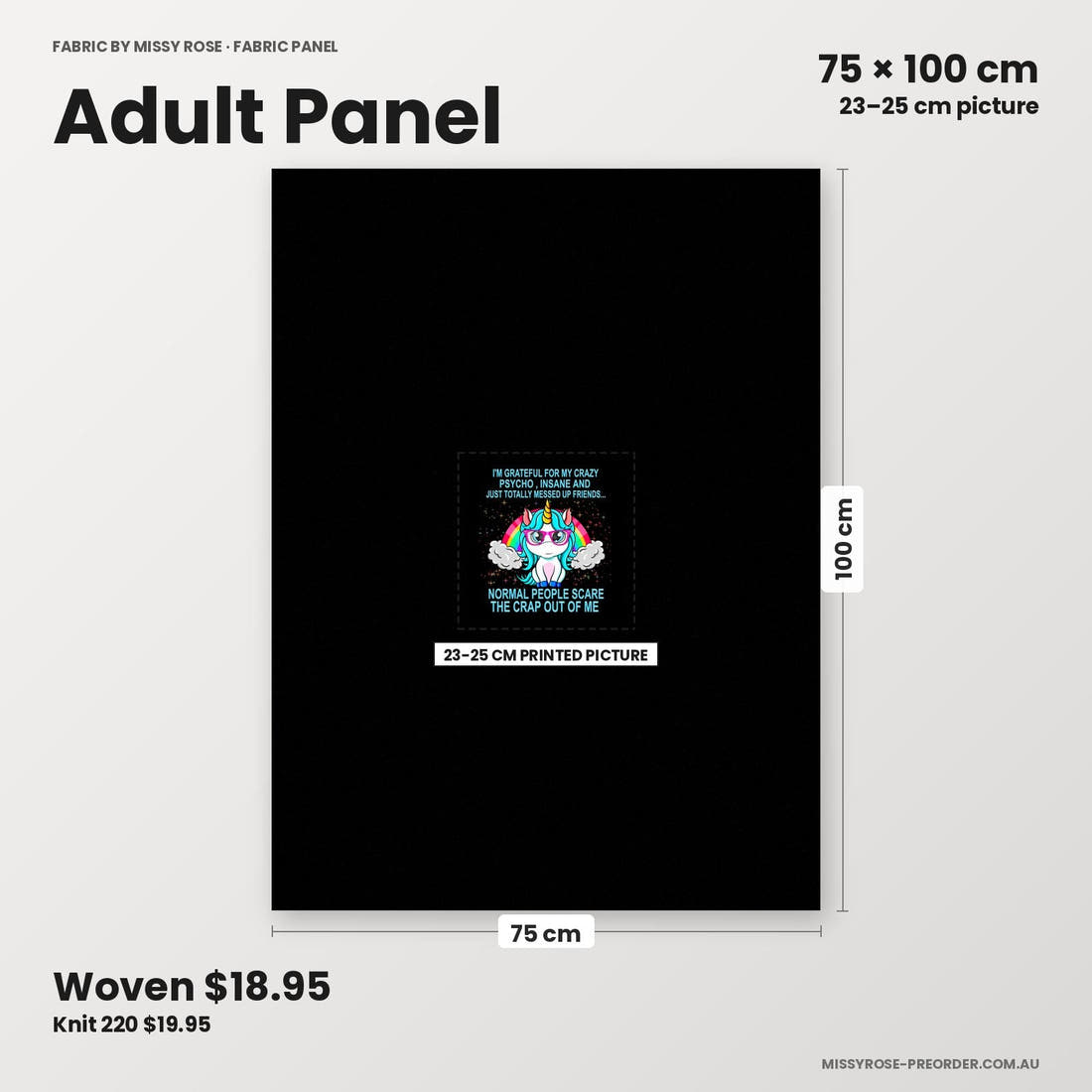 Profanity Fabric Panel 245 adult panel sizing – 23–25 cm printed picture on 75 × 100 cm fabric | Fabric by Missy Rose