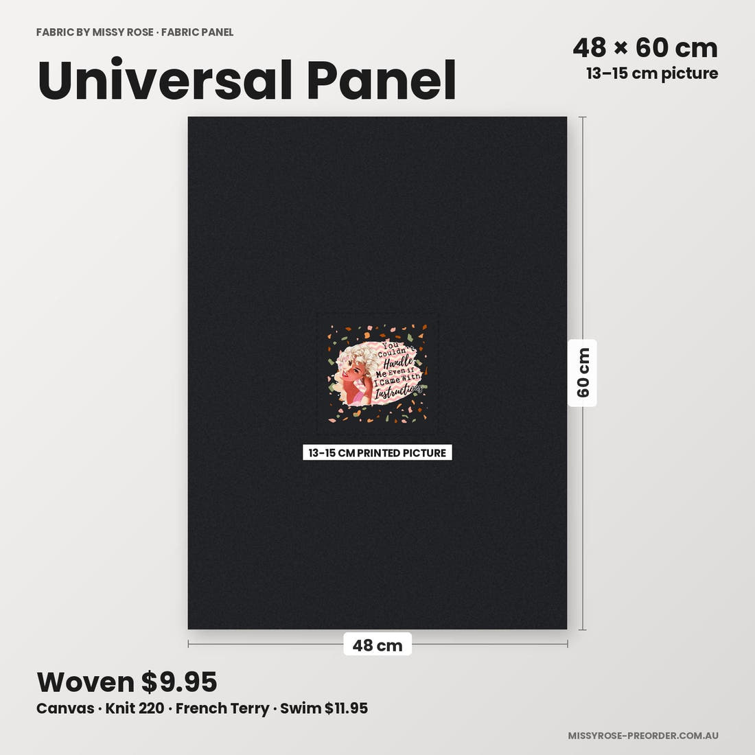 Profanity Fabric Panel 247 universal panel sizing – 13–15 cm printed picture on 48 × 60 cm fabric | Fabric by Missy Rose