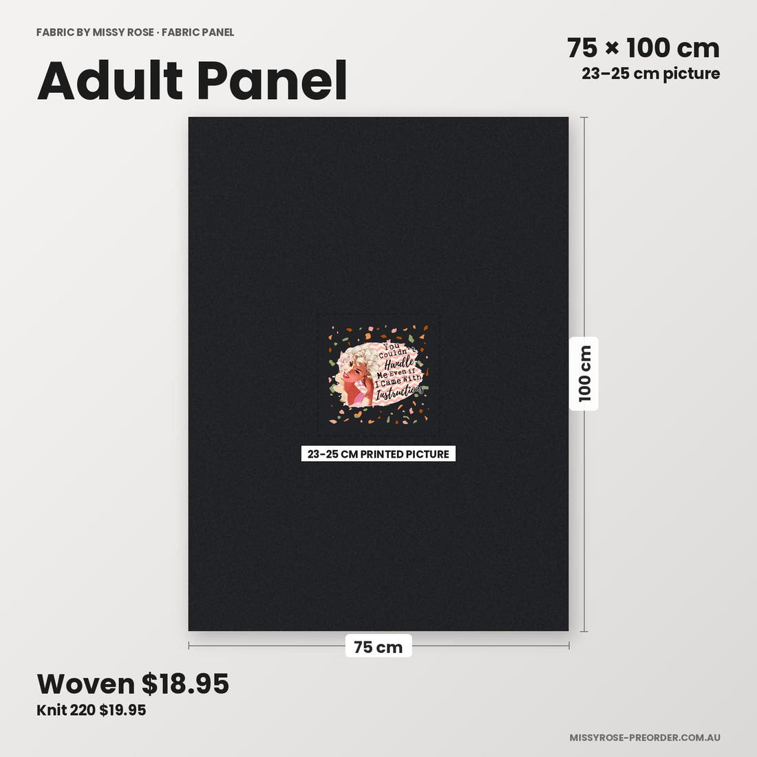 Profanity Fabric Panel 247 adult panel sizing – 23–25 cm printed picture on 75 × 100 cm fabric | Fabric by Missy Rose