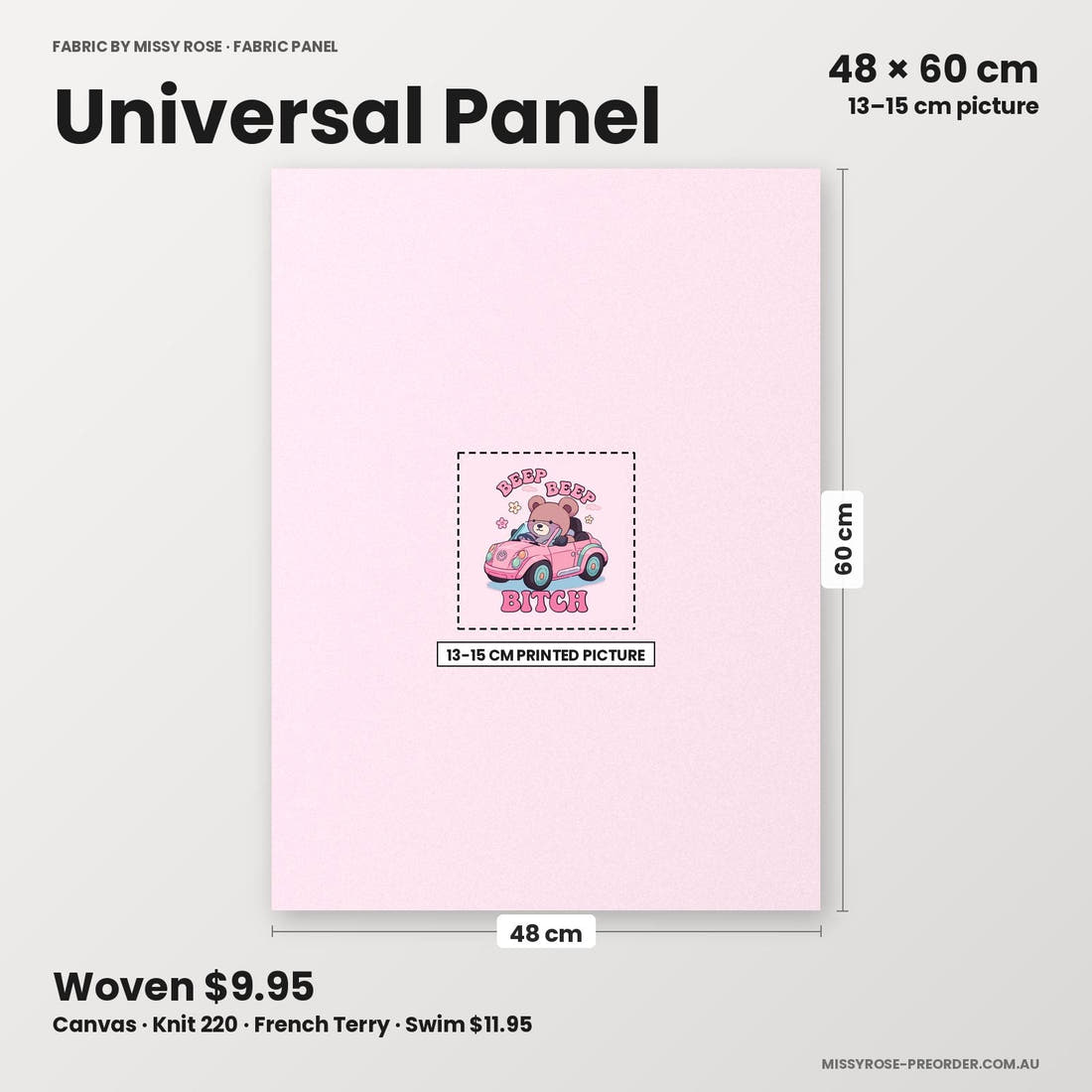 Profanity Fabric Panel 25 universal panel sizing – 13–15 cm printed picture on 48 × 60 cm fabric | Fabric by Missy Rose