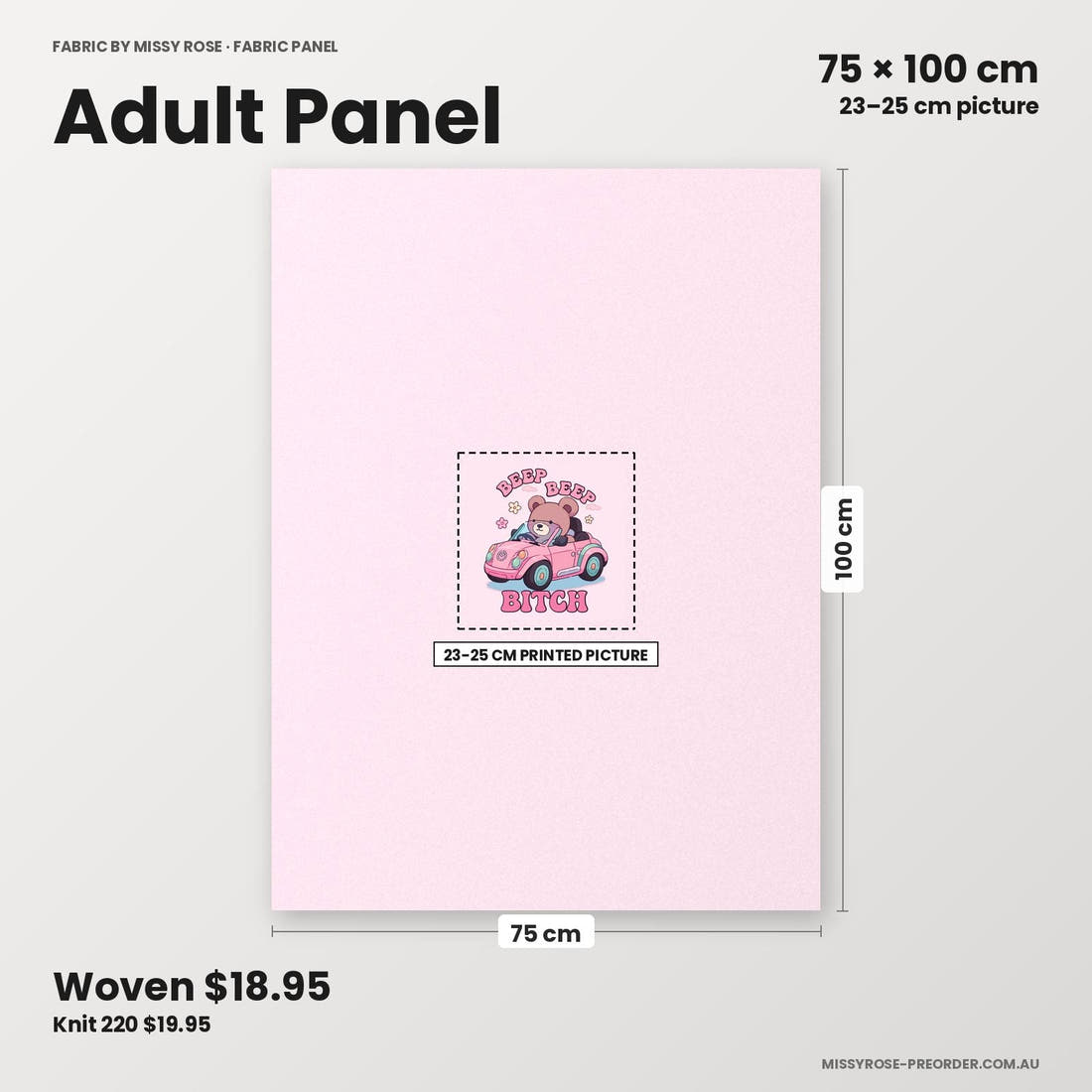Profanity Fabric Panel 25 adult panel sizing – 23–25 cm printed picture on 75 × 100 cm fabric | Fabric by Missy Rose