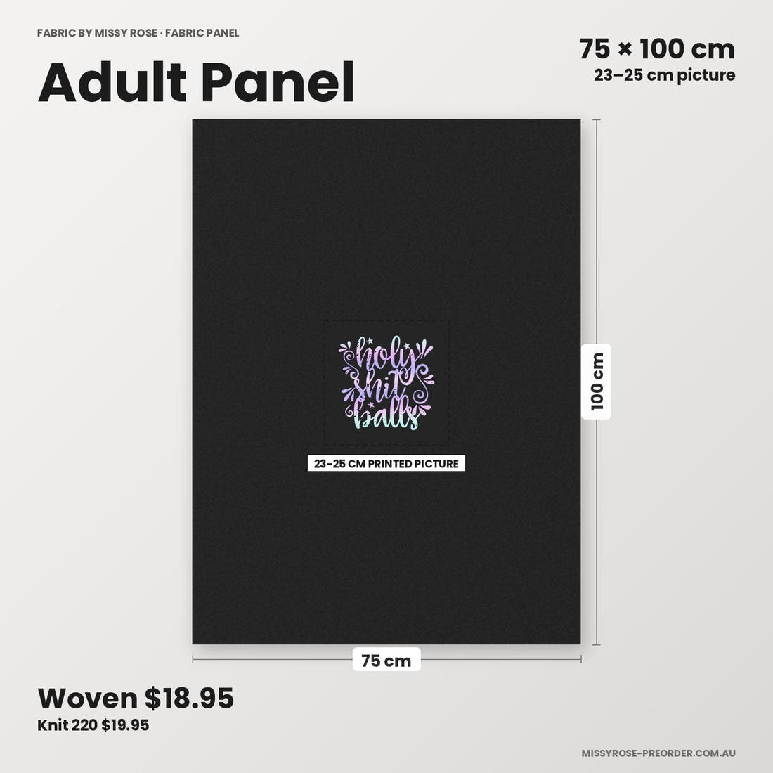 Profanity Fabric Panel 252 adult panel sizing – 23–25 cm printed picture on 75 × 100 cm fabric | Fabric by Missy Rose